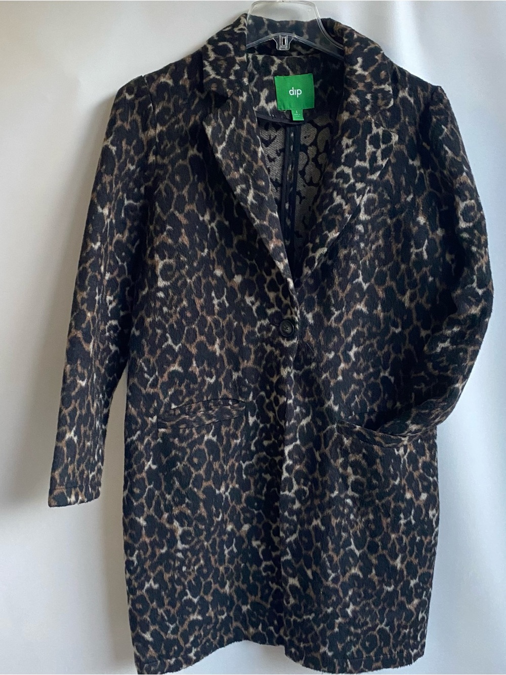 Dip wool blend dress coat leopard animal print fall winter midi length over coat